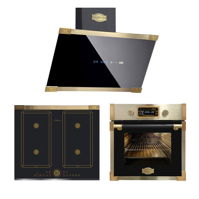 Art Deco Oven, Hob & Hood Bundle (black)