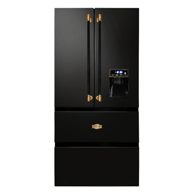 Art Deco French Door Fridge Freezer Leather Handles (Black) LP