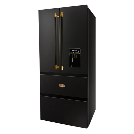 Art Deco French Door Fridge Freezer Leather Handles (Black)