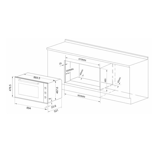 Avantgarde Pro 90cm Electric Oven & Built In Cooker Hood