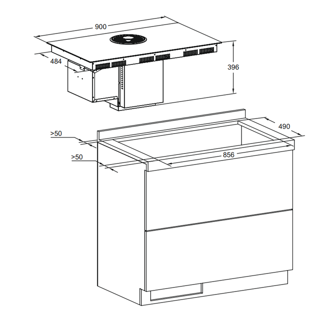 Empire 90cm Downdraft Induction Hob (Black)