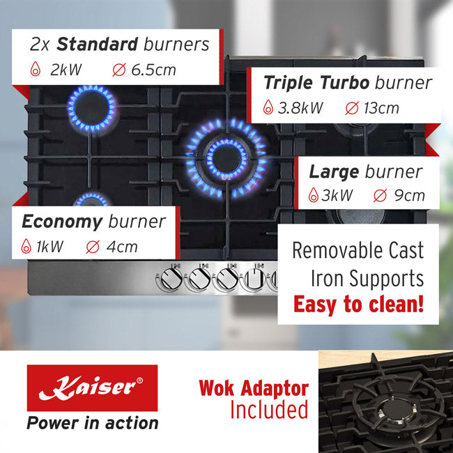 Avantgarde Pro 86cm Turbo Gas Hob (Black)
