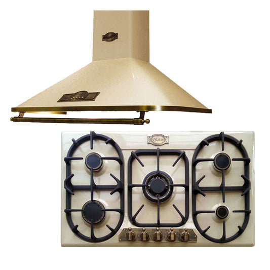 Empire 5 Burner Gas Hob & Chimney Cooker Hood Bundle (Ivory)