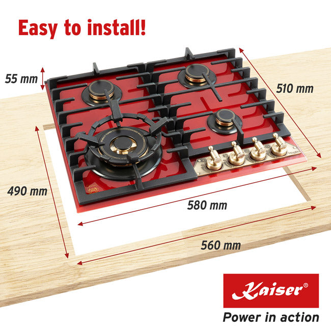 Empire 60cm Turbo Gas Hob (Bordeaux Red)