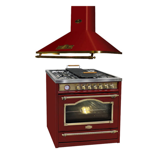 Empire Dual Fuel Range Cooker & 90cm Hood Bundle (Bordeaux Red)