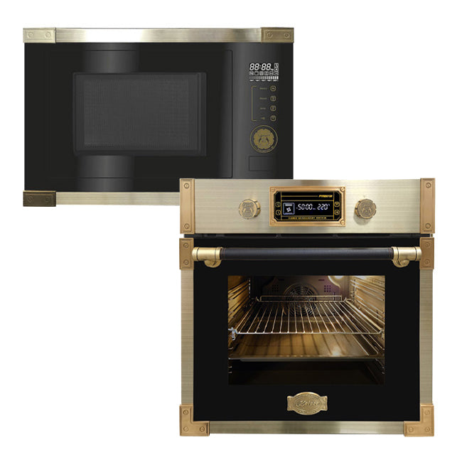 Art Deco Electric Oven & Built-in Microwave Bundle (Black)