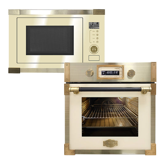 Art Deco Electric Oven & Built-in Microwave Bundle (Ivory)