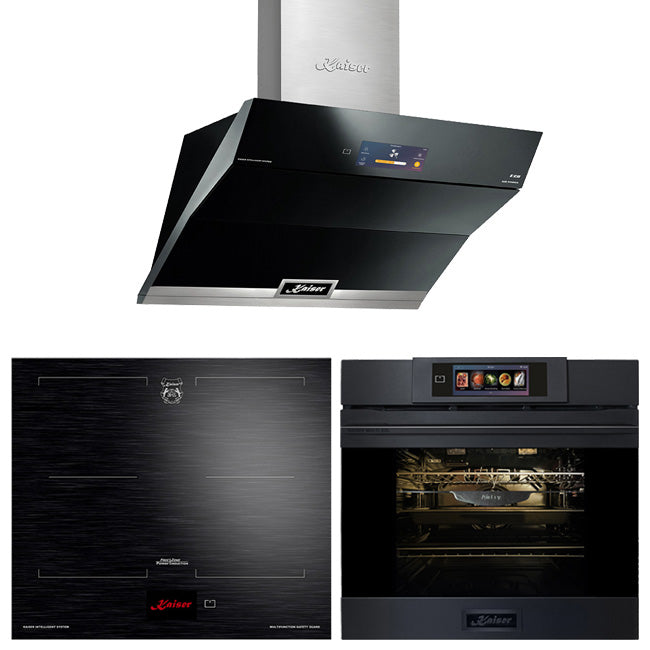 La Perle Noire Electric Oven, 59cm Induction Hob & Cooker Hood Bundle (Black Moire)