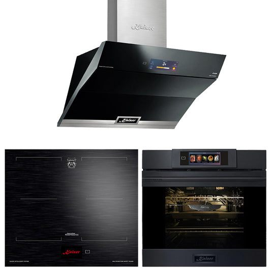 La Perle Noire Electric Oven, 59cm Induction Hob & Cooker Hood Bundle (Black Moire)