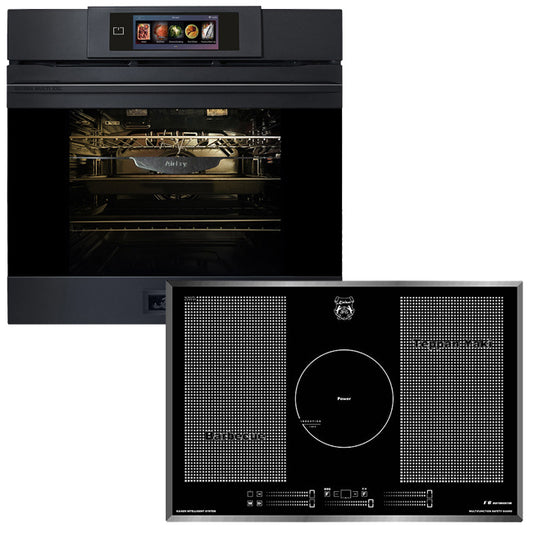 La Perle Noire 60cm Pyrolytic Oven & 77cm Induction Hob (Black Moire)