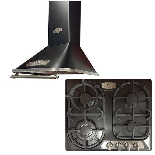 Empire 4 Burner Gas Hob & 60cm Cooker Hood Bundle (Black Silver)