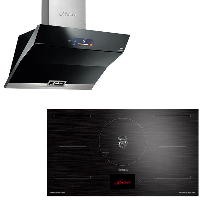90cm La Perle Noire 90cm Induction Hob & 90cm TFT Cooker Hood (Black Moire ...