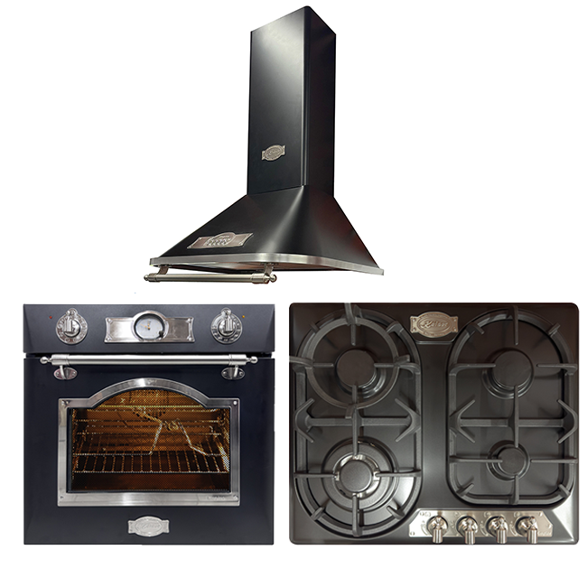 Empire Electric Oven, Gas Hob & Cooker Hood Bundle (Black Silver)