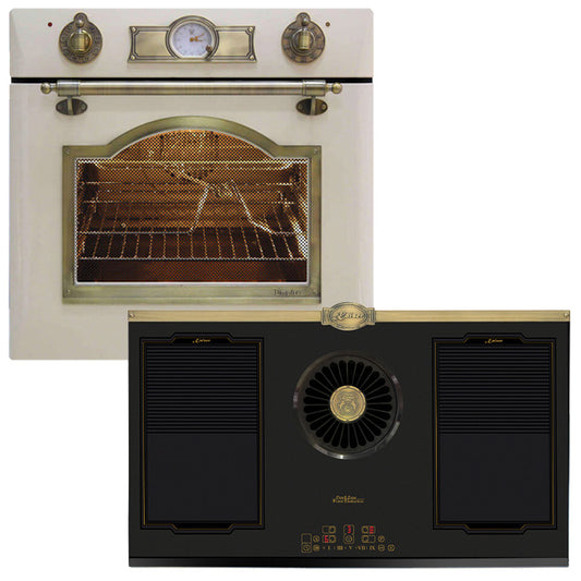 Empire 60cm Electric Oven & 90cm Downdraft Induction Hob (Ivory)