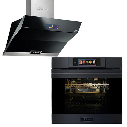 La Perle Noire 60cm Pyrolytic Oven & 90cm TFT Cooker Hood (Black Moire)