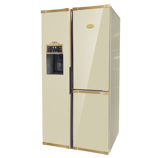 Art Deco American Style Plumbed Fridge Freezer (Ivory)