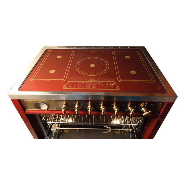 Empire Induction Range Cooker & 90cm Cooker Hood Bundle (Bordeaux Red)