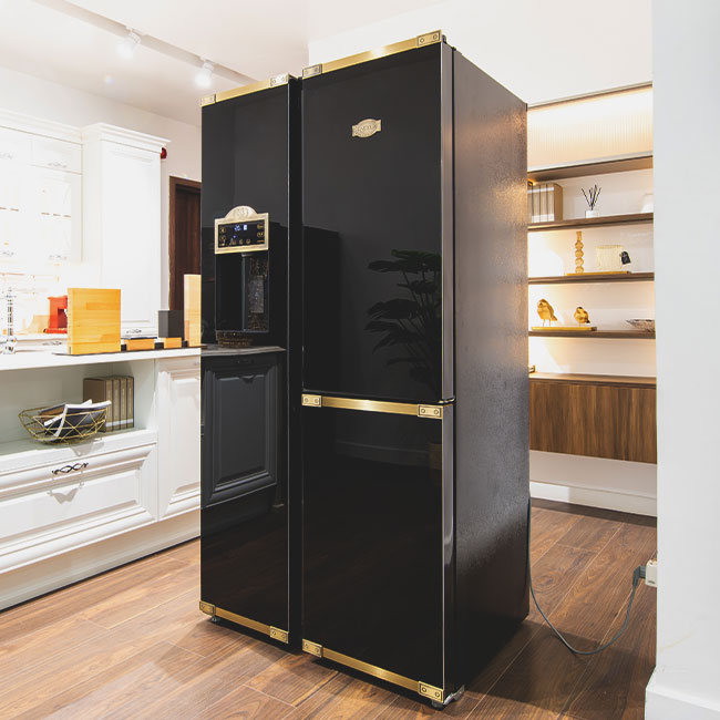 Art Deco American Style Plumbed Fridge Freezer (Black)
