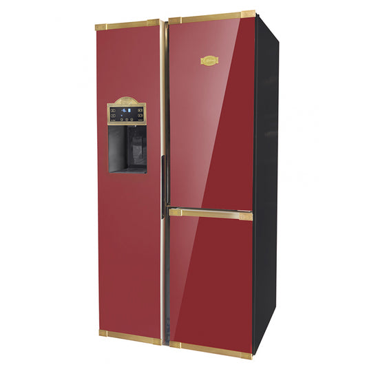 Art Deco American Style Plumbed Fridge Freezer (Bordeaux Red)