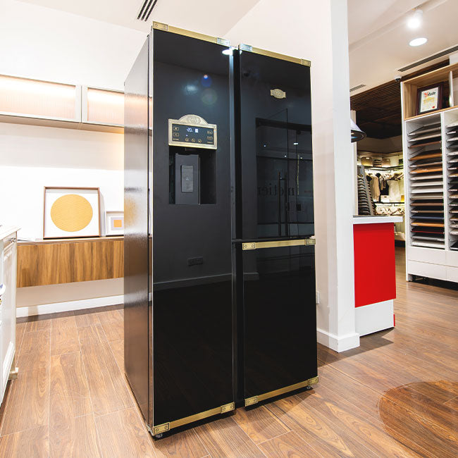 Art Deco American Style Plumbed Fridge Freezer (Black)