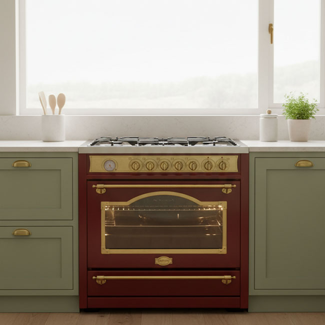Empire Dual Fuel Range Cooker & 90cm Hood Bundle (Bordeaux Red)