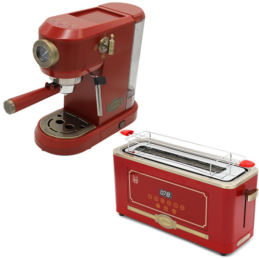 Empire Espresso Coffee Machine & Toaster Bundle (Bordeaux Red)