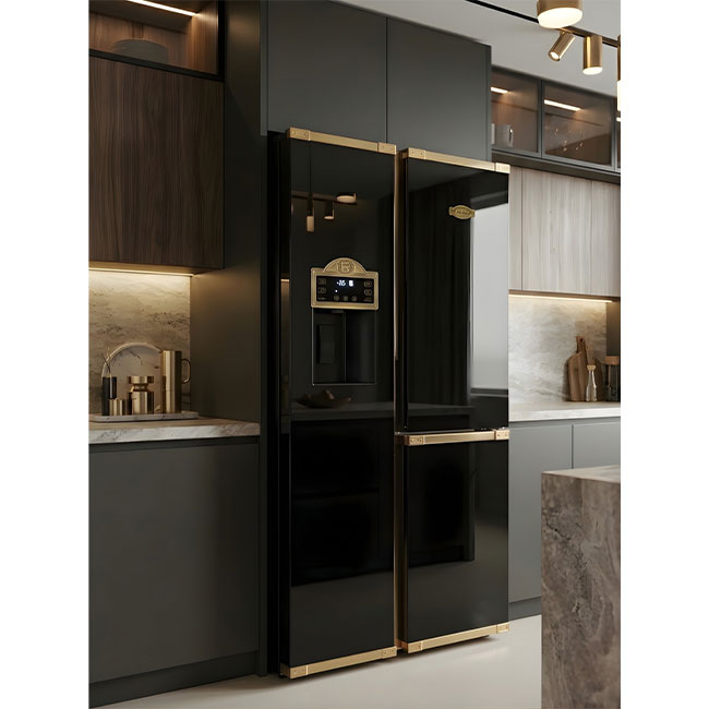 Art Deco American Style Plumbed Fridge Freezer (Black)