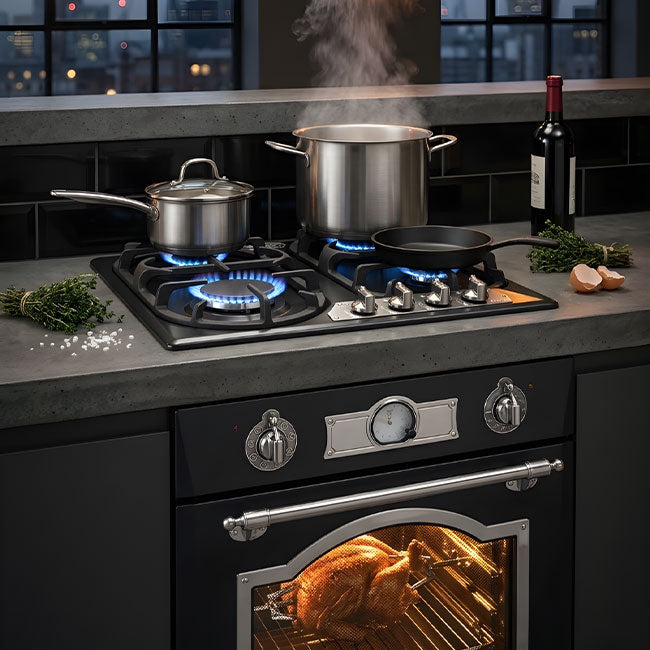 Empire Electric Oven & 4 Burner Gas Hob Bundle (Black Silver)