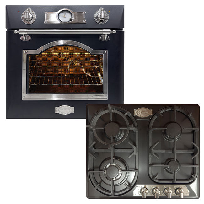 Empire Electric Oven & 4 Burner Gas Hob Bundle (Black Silver)