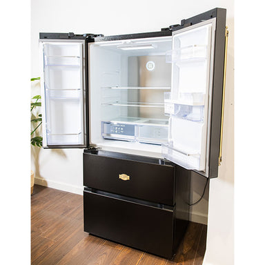 Kaiser Art Deco Black French Door Fridge Freezer with Leather Handles