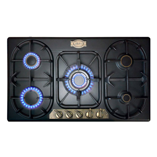 Empire 5 Burner Gas Hob & Chimney Cooker Hood Bundle (Black)