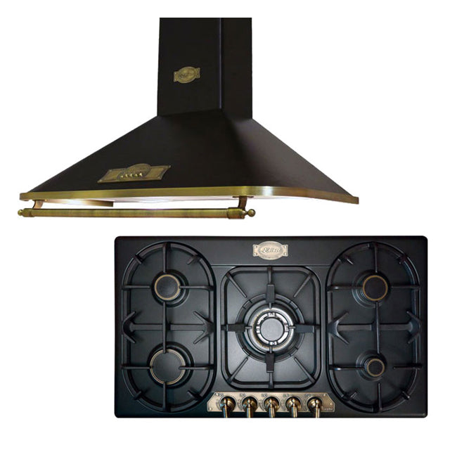 Empire 5 Burner Gas Hob & Chimney Cooker Hood Bundle (Black)