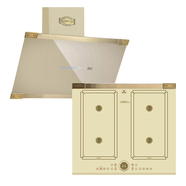 Art Deco Induction Hob & Chimney Hood Bundle (Ivory)