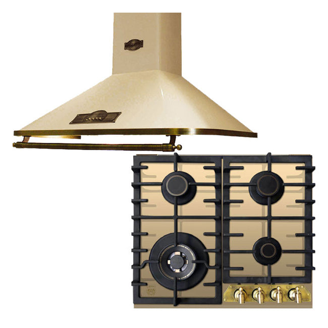 Empire 4 Burner Gas Hob & Chimney Cooker Hood Bundle (Ivory)