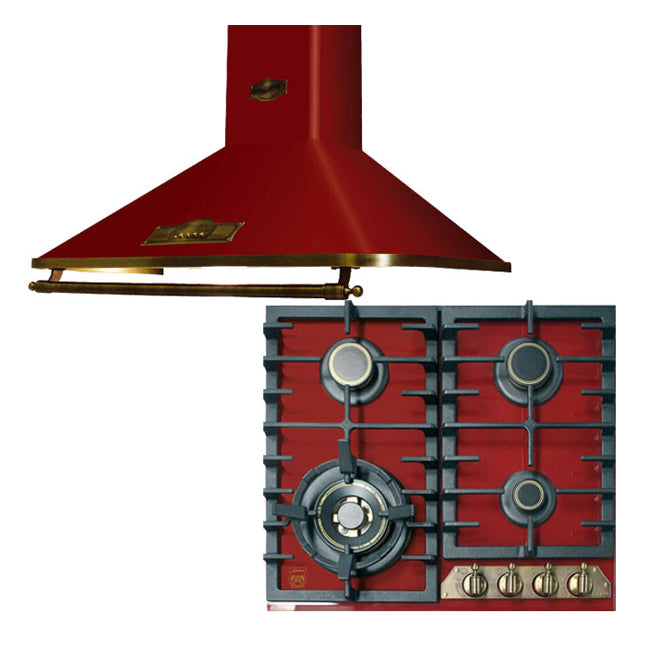 Empire 4 Burner Gas Hob & Chimney Cooker Hood Bundle (Bordeaux Red)