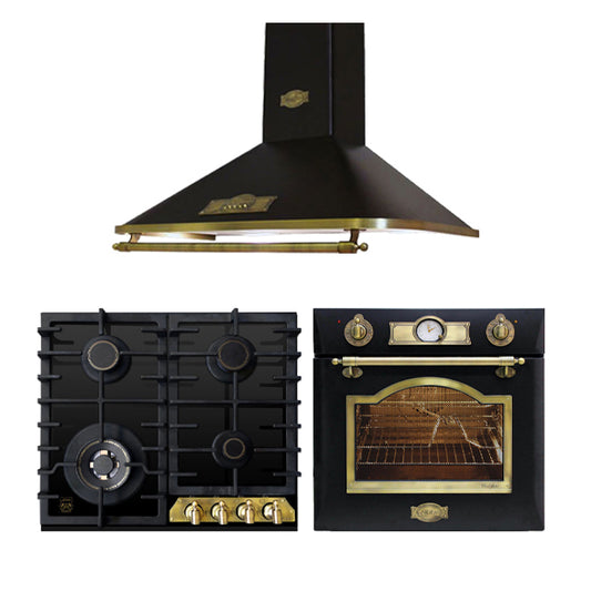 Empire Electric Oven, Gas Hob & Cooker Hood Bundle (Black)