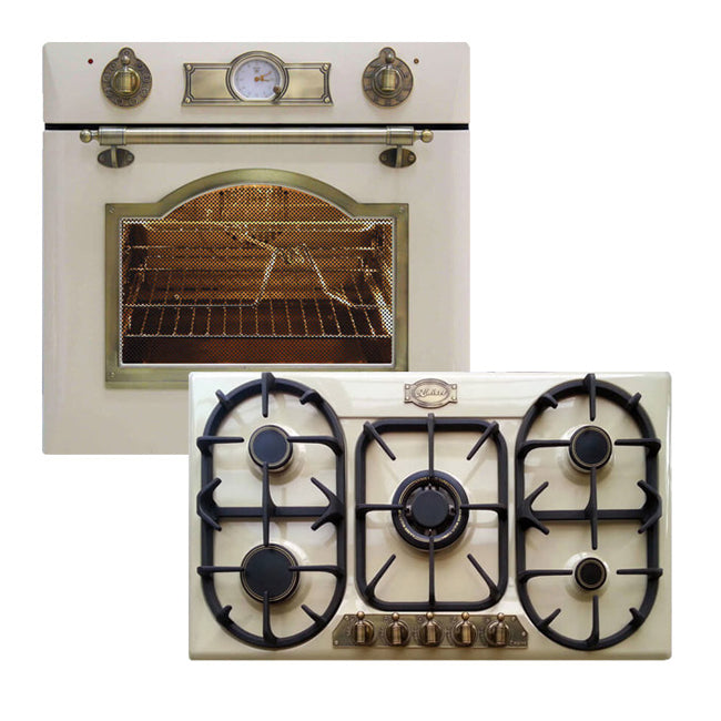 Empire Electric Oven & 5 Burner Enamel Gas Hob Bundle (Ivory)