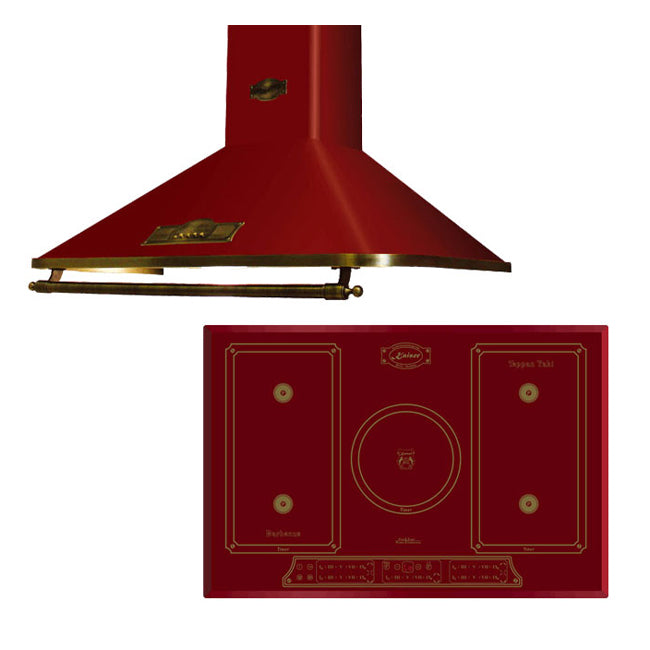 Empire 77cm Induction Glass Hob & Chimney Cooker Hood Bundle (Bordeaux Red)